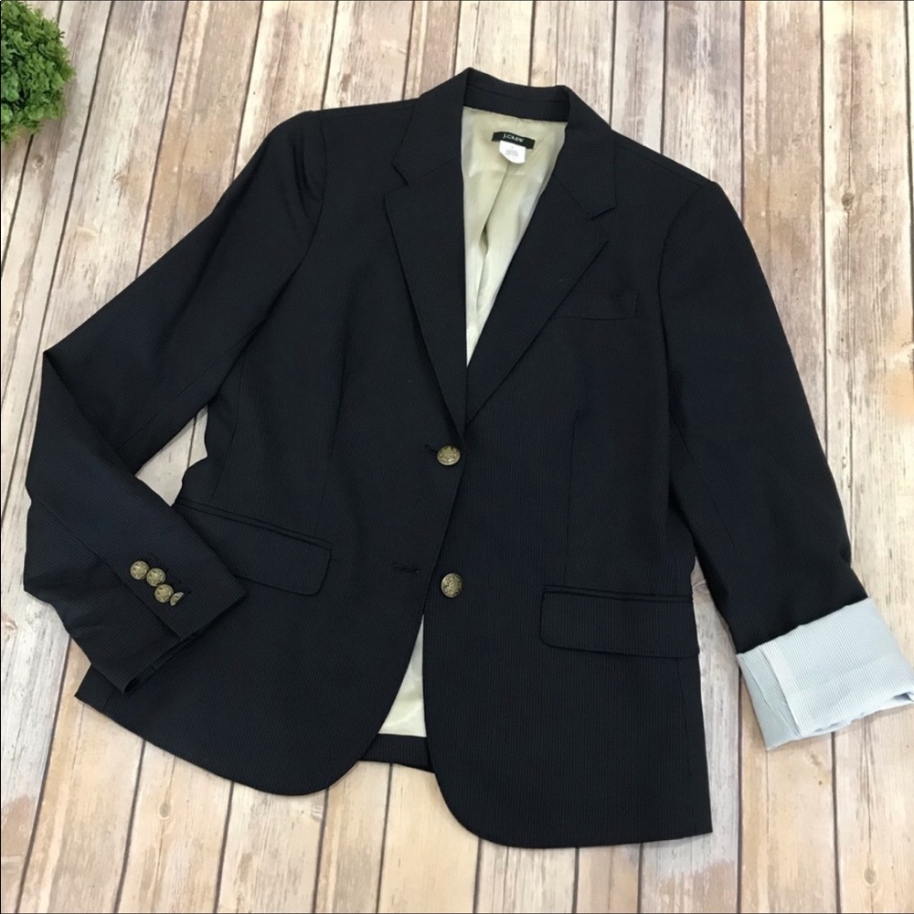 J Crew Navy Blue Pinstripe Schoolboy Blazer Size 8
